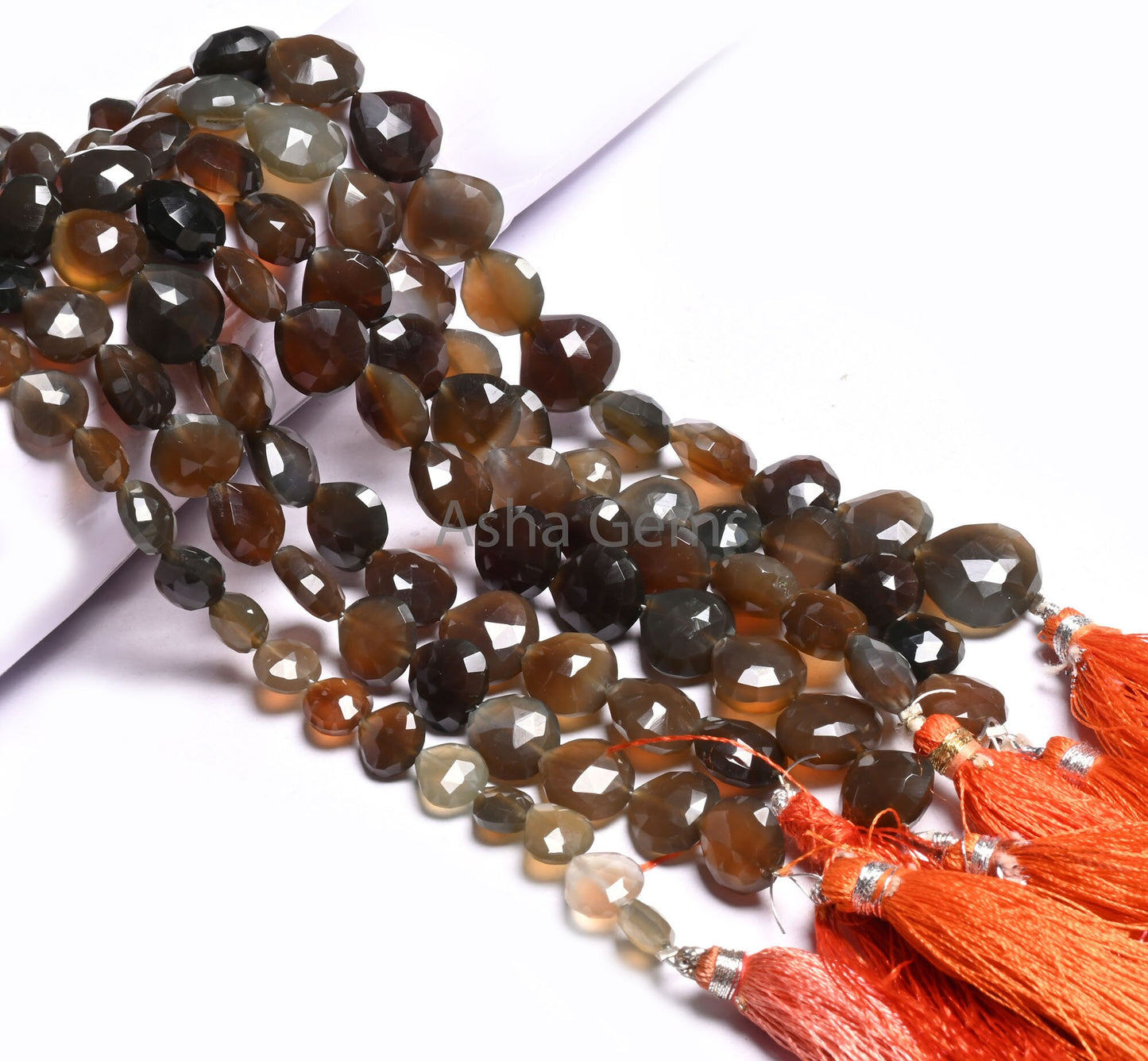 10" Strand Chalcedony Faceted Heart Gemstone Bead, Shaded Grey Brown Green Chalcedony Heart Straight Drill Gemstone Beads Jewelry Craft SALE