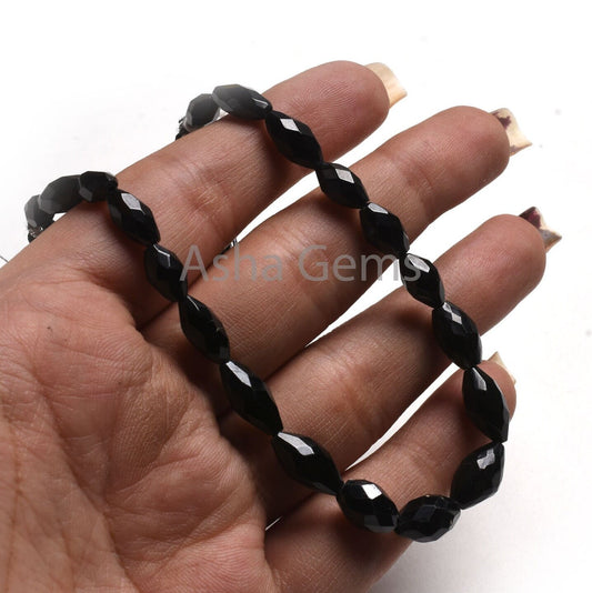Natural Black Spinal Faceted Barrell Shape Beads,8" Spinal Fancy Loi Shape Gemstone Straight Drill Beads Fine Black Spinal Bead Jewelry SALE
