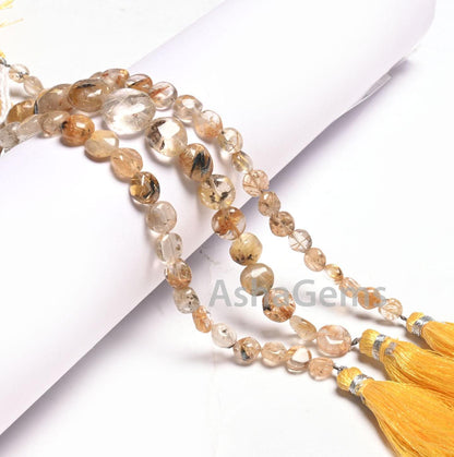Beautiful Golden Rutile Quartz Smooth Coin handmade Beads,8" Yellow Rutile Coin Shape Straight Drill Gemstone Rutile Bead Jewelry Craft SALE