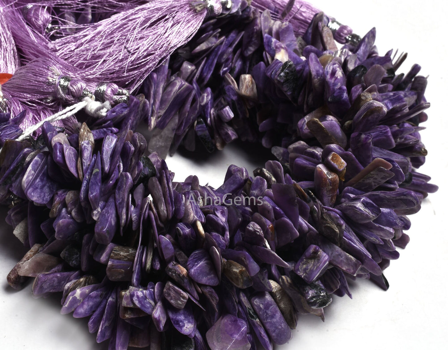 8"Strand Purple Charoite Raw Rough Smooth Nugget Gemstone Beads, Natural Charoite Uneven Free Size Long Chip Beads Charoite Jewelry Makings