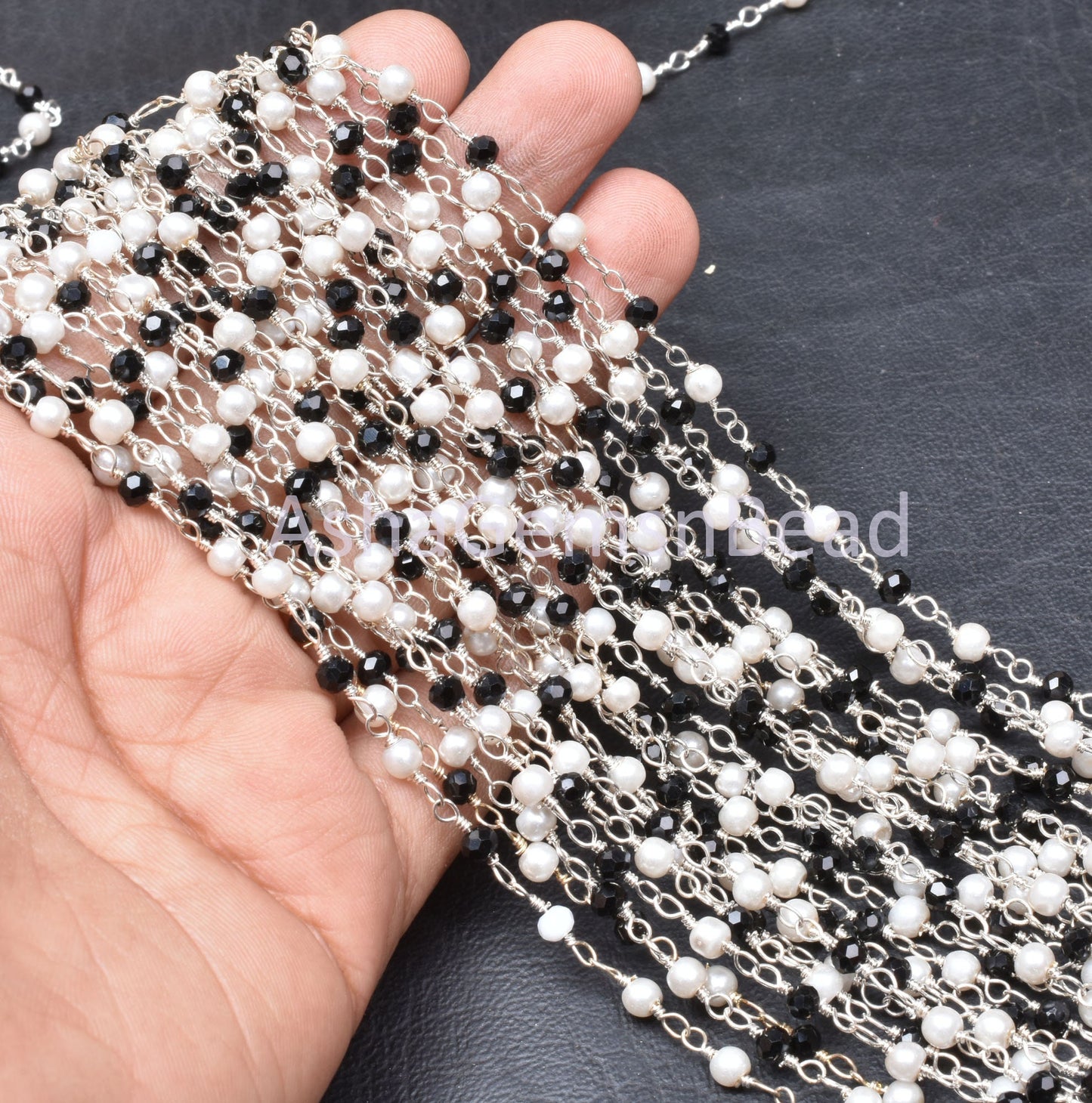 3,5,10,50 Feet Chain, Black spinel Hydro Pearl Beads Rosary Chain, Silver Plated Wire Bulk Roll Finding faceted Rondelle Beaded Rosary Chain
