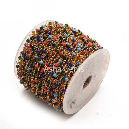 Beautiful Multi Disco Hydro Faceted Rondelle Beads Rosary Chain Gold Plated Wire Wrap Jewelry Making Beaded handmade Colorful Chains Jewelry