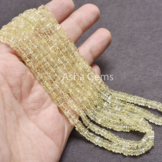 Beautiful Lemon Quartz Flat Square Shape Gemstone smooth Beads,16" Strand Natural Lemon Heishi Square Beads, Lemon Beads Jewelry Crafts SALE