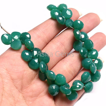 Green Onyx Faceted Heart Shape faceted Gemstone Beads,7" Both Side Loop Green Onyx Heart Briolette Side Drill Bead Jewelry Making Craft SALE