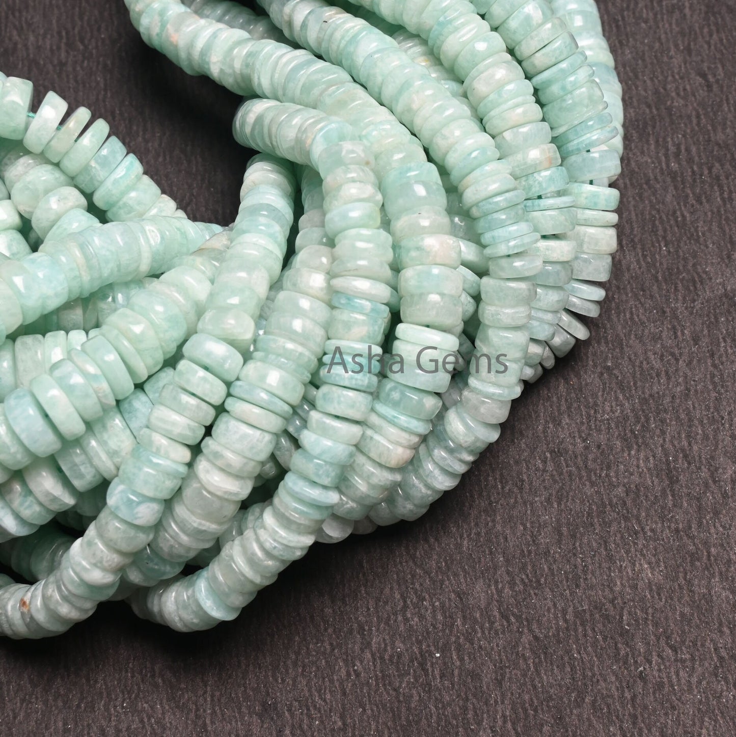 Beautiful Amazonite Smooth Heishi Tyre shape beads, Natural Blue Amazonite Flat Wheel Handmade Gemstone Amazonite Center Drill beads Jewelry
