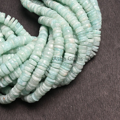 Beautiful Amazonite Smooth Heishi Tyre shape beads, Natural Blue Amazonite Flat Wheel Handmade Gemstone Amazonite Center Drill beads Jewelry