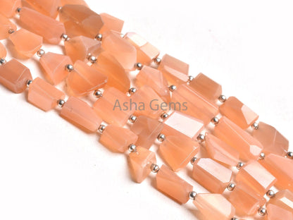 Fine Quality Moonstone Nugget Faceted Gemstone Beads, Natural Peach Moonstone Uneven Tumble Straight Drill Bead, AAA Pink Moonstone Jewelry