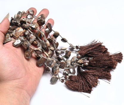Beautiful Wood Agate Fancy Gate Shape Gemstone Beads, Natural Moss Agate Faceted Briolette Side Drill Agate Beads Jewelry Making Crafts SALE (AG 18601)