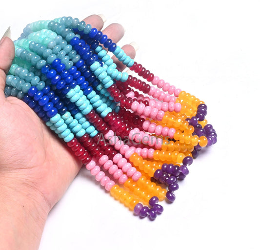 8 mm Fine Mix Color Quartz Smooth Rondelle Beads, Beautiful Rainbow Disco Color Jade Quartz Multi Shaded Gemstone Colorful Bead For Necklace(AG 12314)