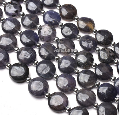 8" Strand, Iolite Coin Shape Beads  Blue Iolite  Smooth Gemstone Beads,10.5-11 mm Iolite Beads, Iolite Handmade Loose Beads SALE
