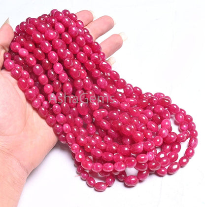 Beautiful Pink Quartz Smooth Puff Oval Shape Beads,9/18" Fine Red Pink Quartz Handmade Oval Straight Drill Gemstone Beads Jewelry Craft SALE