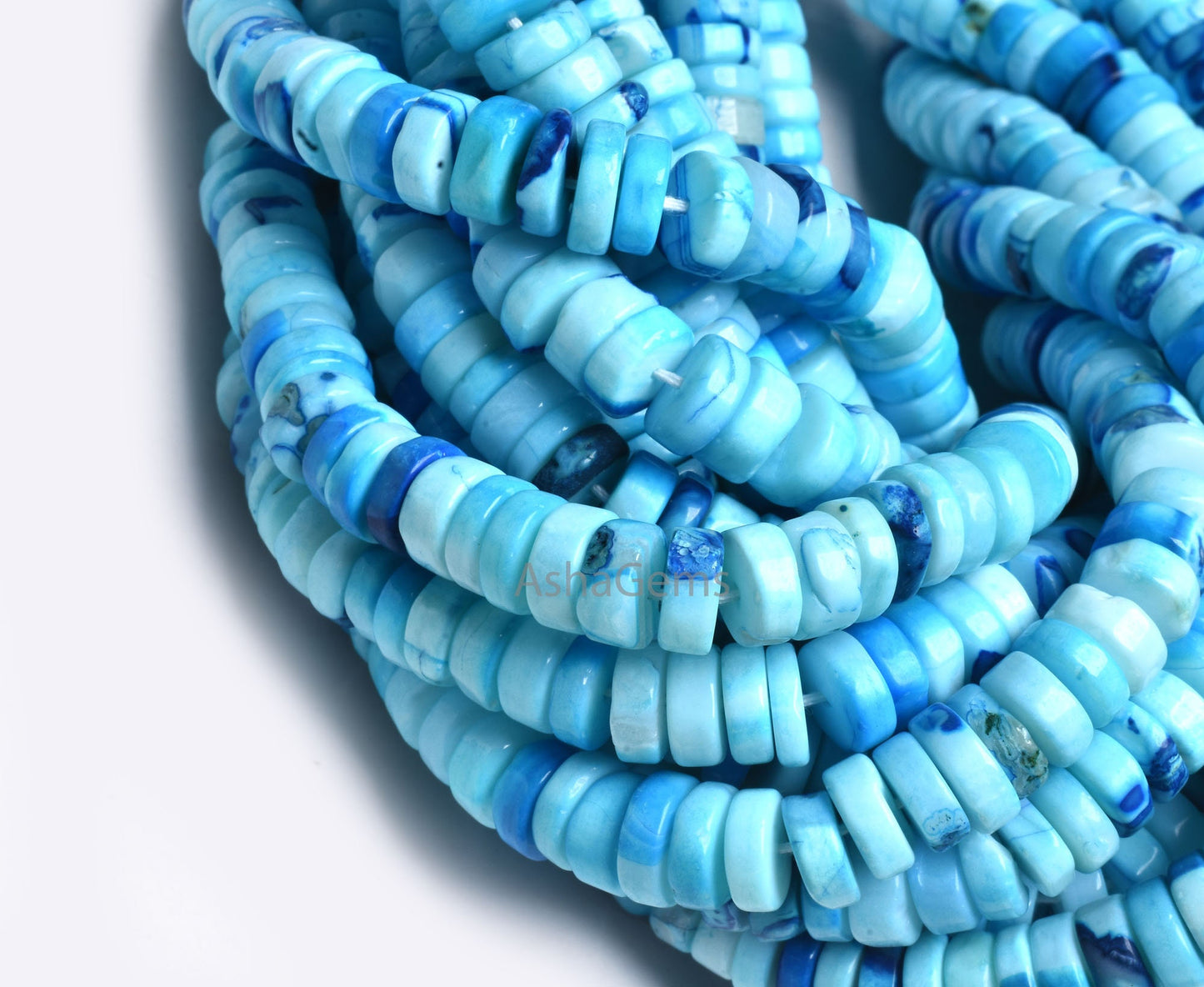 Shaded Blue Opal Smooth Tyre Shape Gemstone beads,7 mm Blue Opal Plain Handmade Heishi tyre beads,8/16" Strand Blue Opal Beads For necklace