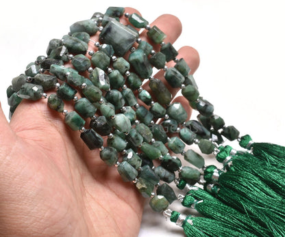 Real Emerald Faceted Nugget Shape Gemstone Beads, Natural Sakota Emerald Indian Cut Tumble Uneven Beads, Green Emerald Beads Jewelry Crafts