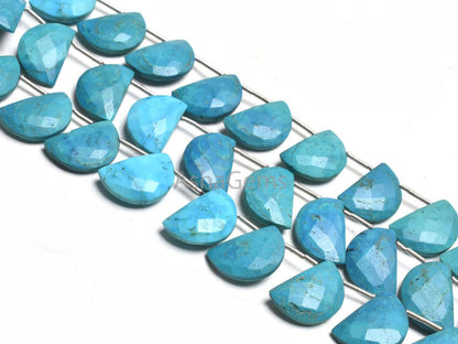 Beautiful Turquoise Howlite Fancy Gemstone Beads,10-15mm Blue Turquoise Faceted D Shape Beads, Turquoise Fancy Briolette Half Moon Bead SALE