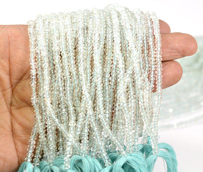 Beautiful Aquamarine Indian Machine Cut Gemstone Beads, 13" Natural Blue Aquamarine Faceted Rondelle Fine Aquamarine Beads Necklace Jewelry