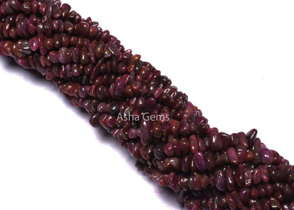 34" Strand Natural Ruby Uncut Chips Smooth Beads Gemstone, Natural Ruby Beads, AAA Quality Red Ruby Chip Tiny Nugget, Genuine Ruby Raw Beads