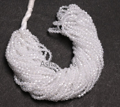 Beautiful Crystal Quartz Color Zircon Micro Cut Beads,15" Strand White Zircon Faceted Roundelle Beads,3mm AAA Clear Cubic Zircon Beads SALE
