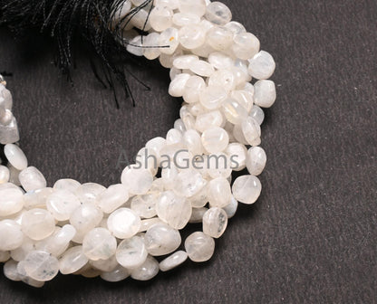 Beautiful White Rainbow Moonstone Smooth Coin Gemstone Beads,8" Natural Flash rainbow Moonstone Uneven Flat Coin Handmade Bead Jewelry Craft