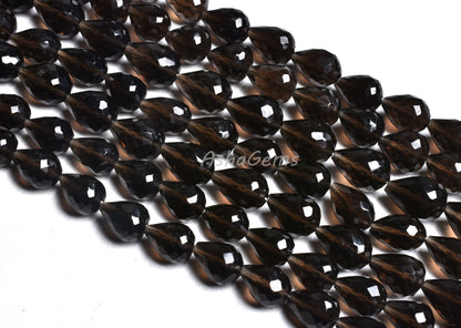 10"Strand Beautiful Smoky Quartz Faceted Drops Shape Gemstone Beads,Quartz Teardrop,7x10-8x11mm Smoky Drops Beads Jewelry Making Craft Sale