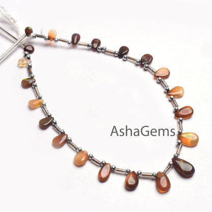Shaded Brown-Yellow Ethiopian Opal Smooth Pear Beads,9"Strand Natural Welo Fire Ethiopian Opal Plain Teardrop Gemstone Bead Necklace Jewelry