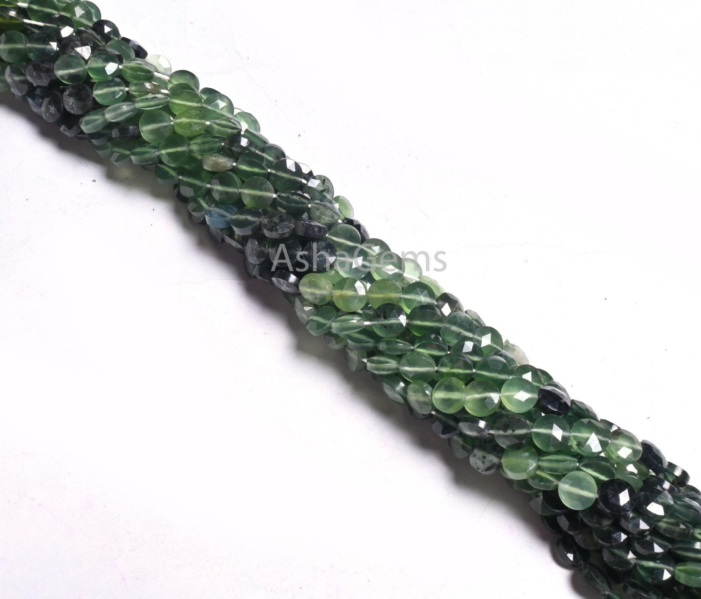 6 mm AAA Serpentine Faceted Coin Shape Gemstone Loose Beads, Shaded Green Serpentine Machine Cut Coin Serpentine Beads Jewelry Makings Craft