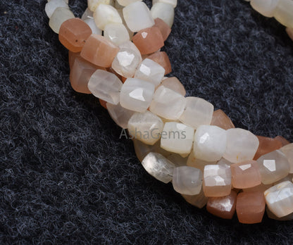 Shaded White-Pink Moonstone Faceted Box Gemstone Beads,8"strand natural Multi Moonstone Cube Beads Moonstone Beads Jewelry making Craft SALE