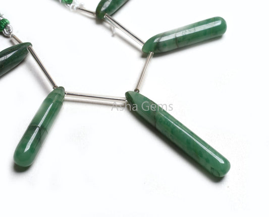 Beautiful Green Chalcedony Smooth Long Drop Beads,9x32-9.5x56 mm Chalcedony Plain Handmade Fancy Pencil Teardrop Briolette Bead Jewelry SALE