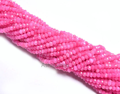 14" Strand Beautiful Hot Pink Jade Quartz faceted Rondelle Shape Beads,4.5mm Fine Jade Quartz machine cut Gemstone Beads Jewelry Making SALE