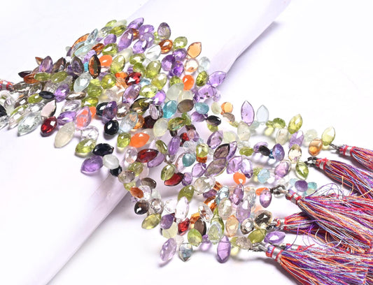 AAA Beautiful Mix Color Stone Fancy Marquise faceted Beads, Natural Multi Gemstone Disco Marquise Briolette Side Drill Bead for Jewelry SALE (AG 18645)