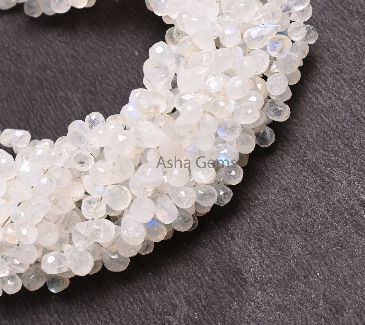 Natural Blue Flash Rainbow Moonstone Tiny Drops Shape Faceted Beads,9"Blue Fire White Rainbow Moonstone Teardrop Briolette Bead Jewelry SALE (AG 18940)