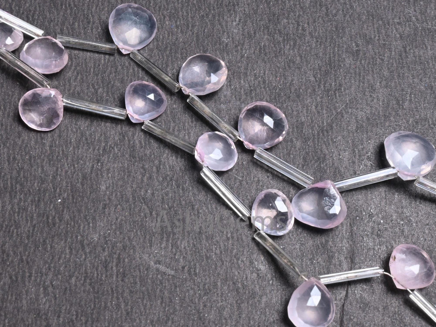 Natural Pink Rose Quartz Faceted Heart Shape Gemstone Beads,7"Strand Rose Quartz Heart Briolette beads, Rose Quartz Side Drill Beads Jewelry (AG 18654)