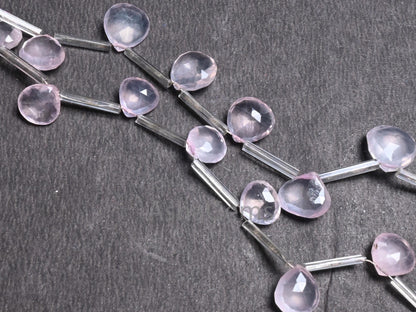 Natural Pink Rose Quartz Faceted Heart Shape Gemstone Beads,7"Strand Rose Quartz Heart Briolette beads, Rose Quartz Side Drill Beads Jewelry (AG 18654)