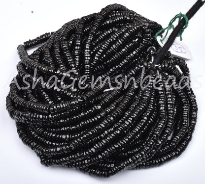 16" Beautiful Natural Black Spinel Smooth Tyre Gemstone Handmade Beads, AAA Spinel Smooth Wheel Shape Beads Jewelry Making Handicraft SALE