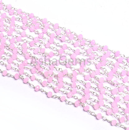 SALE Rosary Chain Silver, Gold, Black Plated Wire Wrap 3,10,25 Foot Pink Rose Quartz Hydro Faceted Bead Chain Jewelry Making Finding,3-3.5mm