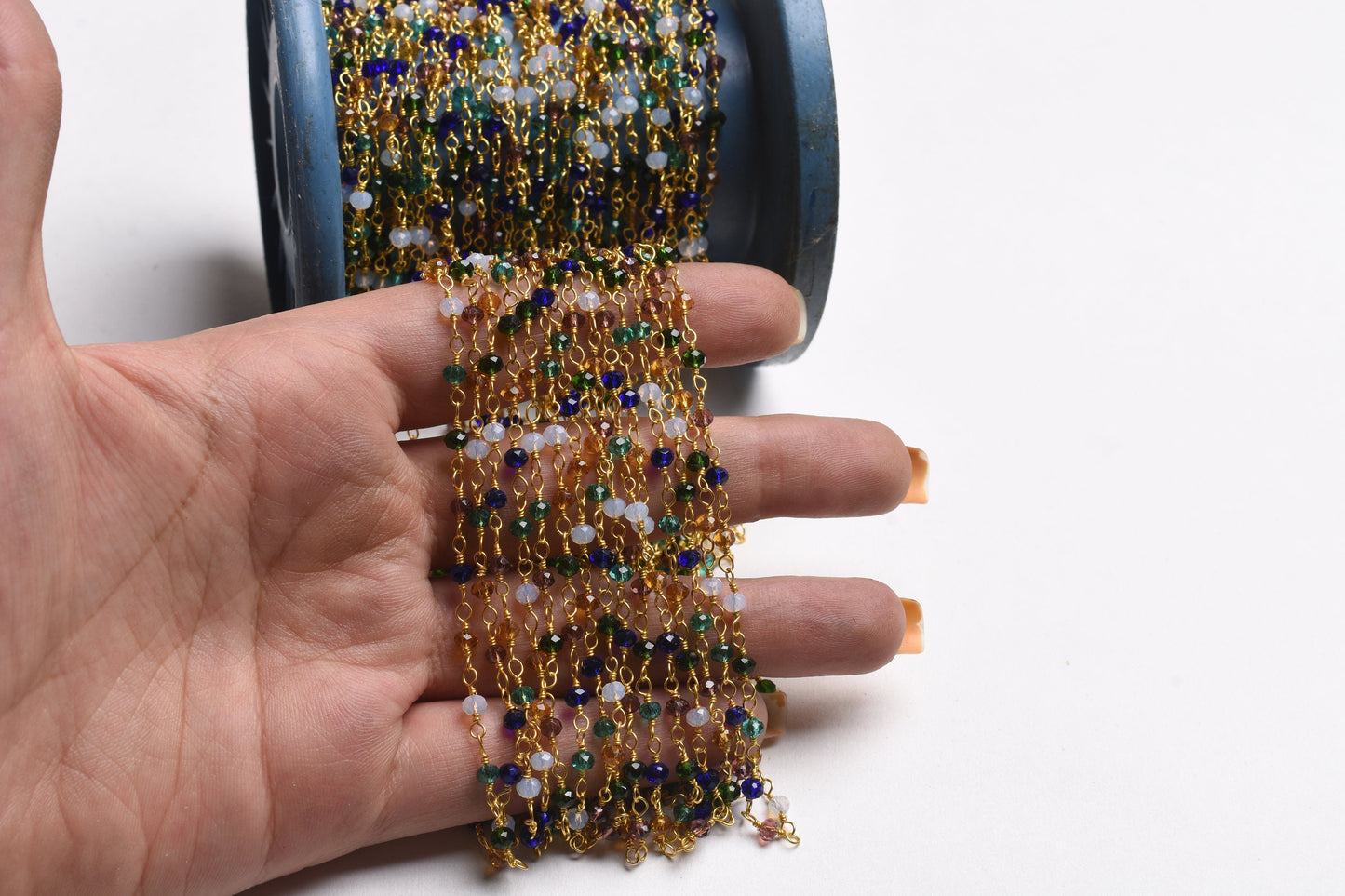 Beautiful Multi Color Hydro Faceted Rondelle Beads Rosary Chain,3mm Gold Plated Wire Wrap Beaded Handmade Chain Necklace Jewelry Making SALE