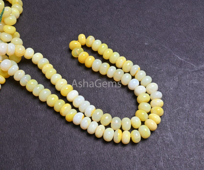 Beautiful Yellow Opal Smooth Rondelle Shape Beads,16" AAA Quality Shaded Pastel Yellow Opal Plain Handmade Gemstone Beads Jewelry Craft Sale