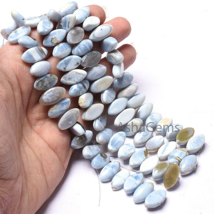 Blue Boulder Opal Center Drill Marquise Beads, Opal Smooth Beads,8"Strand Boulder Opal Plain Flat Table Marquise Gemstone Beads Jewelry SALE