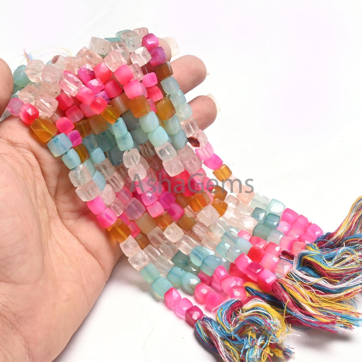 Beautiful Multi Color Chalcedony Faceted 3D Cube Box Gemstone Beads,8" Shaded Chalcedony Box Shape Disco Chalcedony Beads Jewelry handicraft