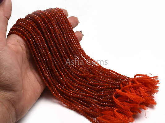 AAA Quality Carnelian Micro Faceted Rondelle Beads,3.25 mm Carnelian Beads, Red Orange Carnelian Machine Cut Gemstone Bead Necklace Jewelry