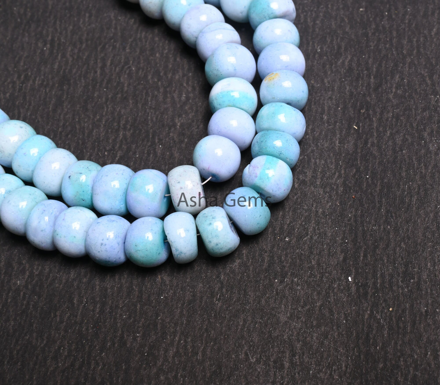9 mm Shaded Blue Opal Smooth Rondelle Gemstone loose Beads, Fine Turquoise Blue Opal Plain Handmade Beads, Blue Opal Beads Jewelry Necklace