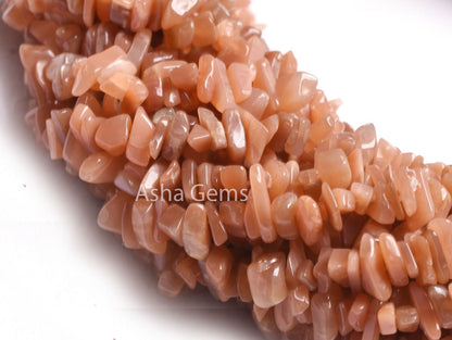 Dark Peach Moonstone Uncut Chip Gemstone Beads, 17,34" Strand Natural Moonstone Smooth raw Rough Beads, Fine Quality Moonstone Beads Jewelry