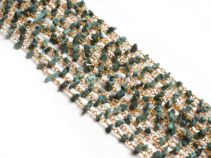Natural Green Malachite Uncut Chip Beads Rosary Chain Silver, Gold Plated Wire Wrap Beaded Gemstone handmade chain Rosary Jewelry Craft SALE