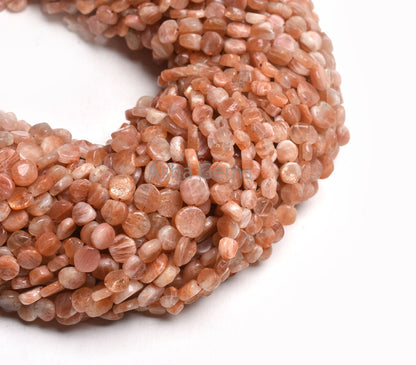 14" Natural Red Sunstone Smooth Coin Shape Gemstone Beads, Red Sunstone Plain Handmade Fancy Coin Straight Drill Sunstone Beads Jewelry SALE