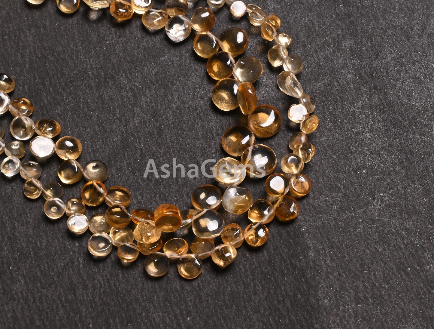 Natural Yellow Citrine Smooth Round cabochon Side Drill Beads,8" Strand Fine Citrine Quartz Plain Handmade Round Gemstone Bead Jewelry Craft
