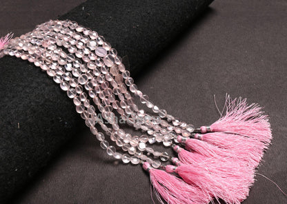 Fine Pink Rose Quartz Smooth Coin Shape handmade Beads,8" Natural Rose Quartz Straight Drill Coin Gemstone Loose Beads Jewelry Making Crafts