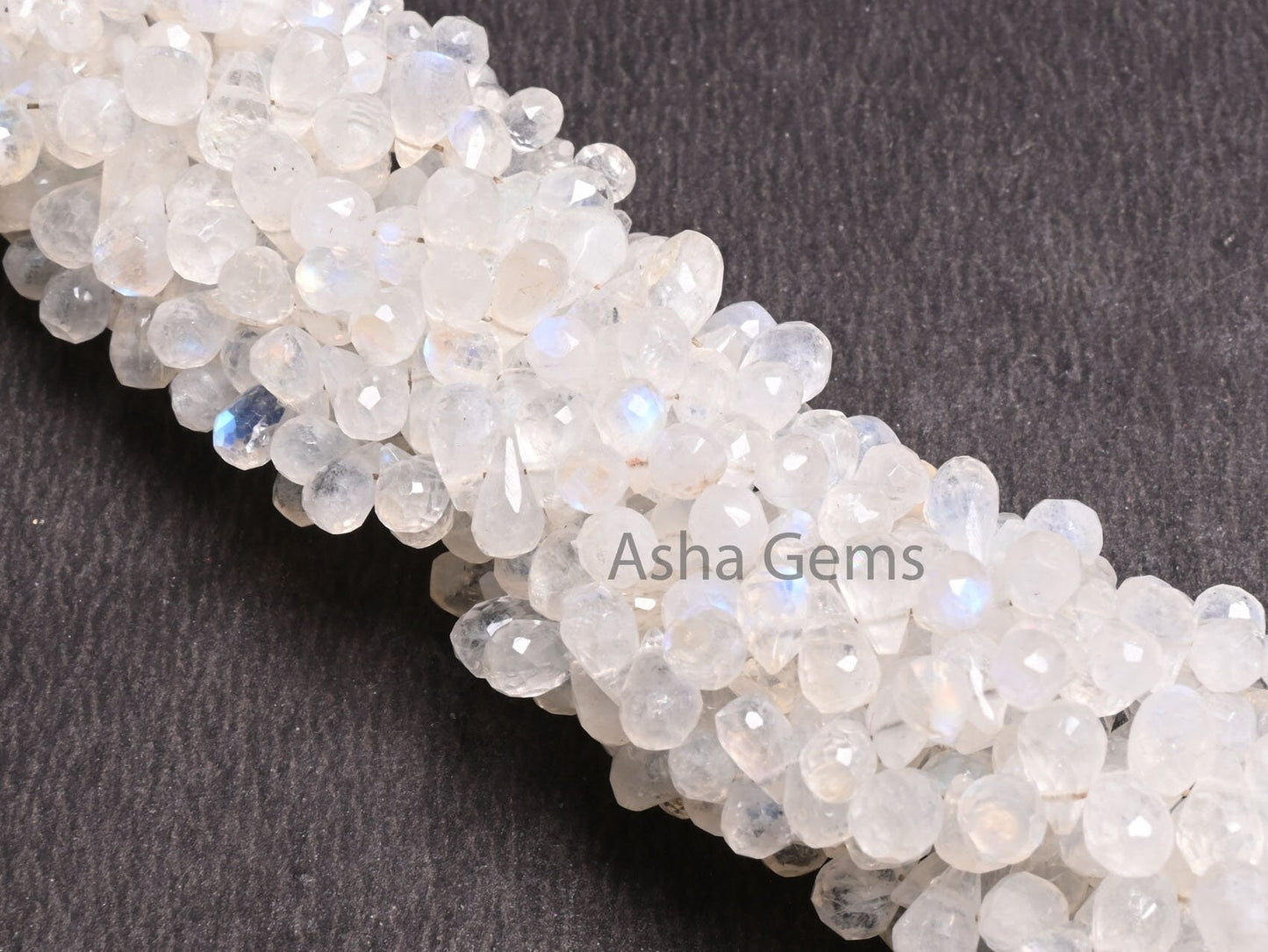 Natural Blue Flash Rainbow Moonstone Tiny Drops Shape Faceted Beads,9"Blue Fire White Rainbow Moonstone Teardrop Briolette Bead Jewelry SALE (AG 18940)