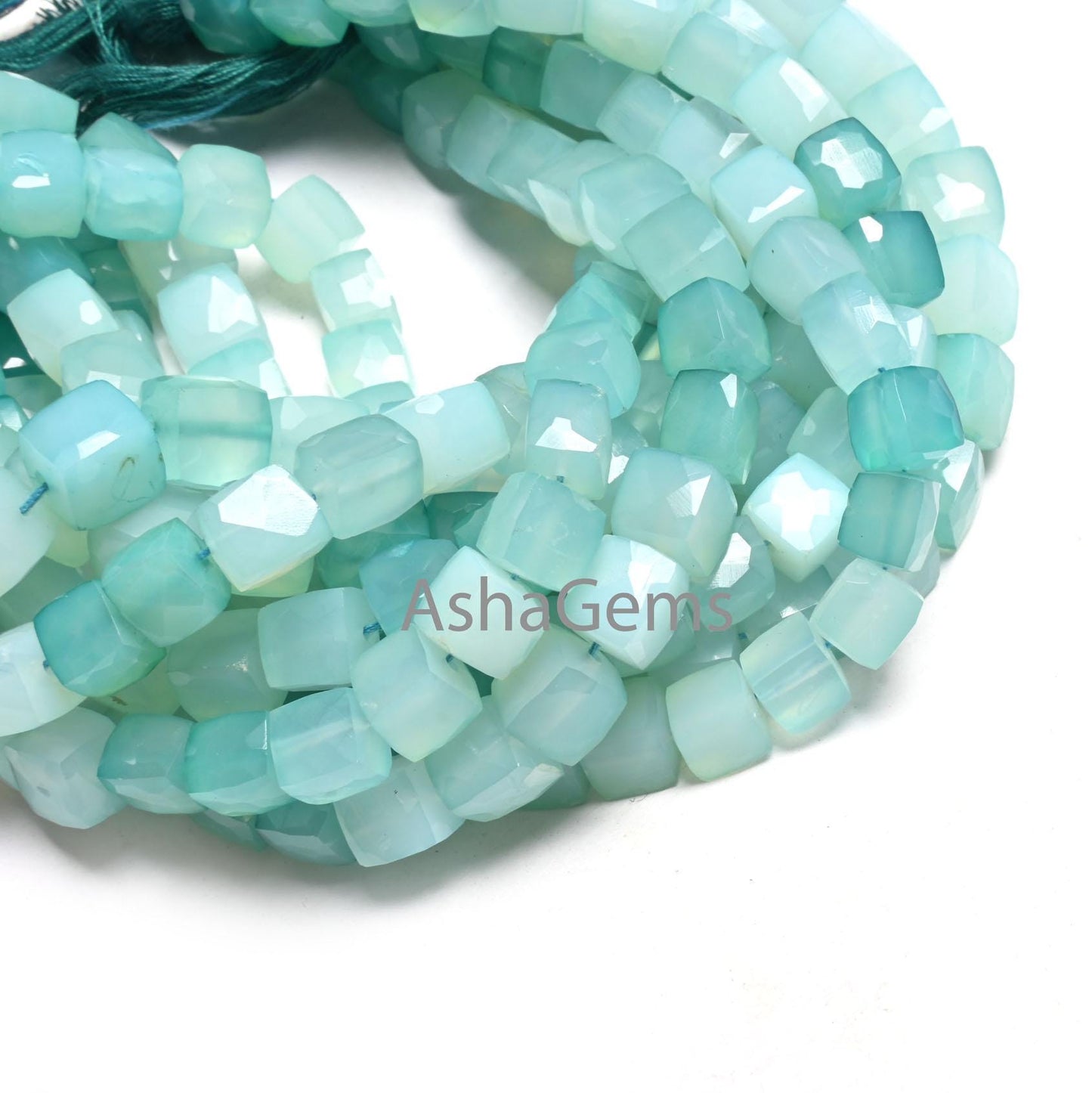 Beautiful Blue Chalcedony Faceted 3D Cube Box Gemstone Beads, Shaded Sky Blue Chalcedony Box Indian Cut Chalcedony Bead Jewelry making Craft