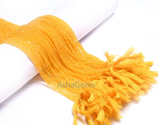 Rare Yellow Chalcedony Quartz Micro Cut Gemstone Tiny Beads,2.5 mm AAA Quality Yellow Quartz faceted Rondelle Machine Cut Beads Jewelry SALE