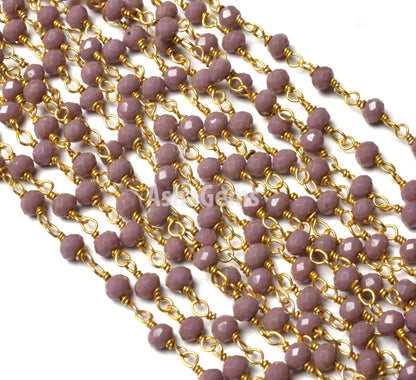 1,10,50 Feet Lavender Hydro Faceted Rondelle Beads Rosary Chain,3 mm Gold Plated Wire Wrap Beaded Handmade Rosary Chain Jewelry making Craft