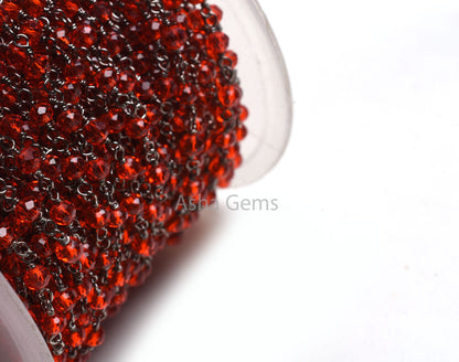 3-3.5 mm Red Quartz Hydro Jewelry Crafts Rosary Chain 1-50 Feet Red Quartz Faceted Rondelle Bead Chain Black Metal Wire Plated Finding Chain